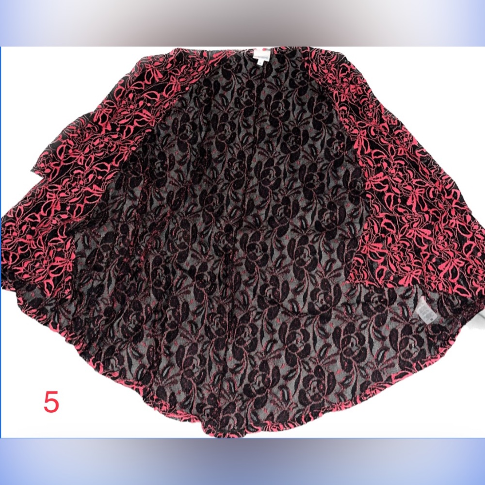 Lularoe Lindsay Kimono Black & Pink Lace Coverup Cardigan Sz Med *UPDATED* - Picture 7 of 14